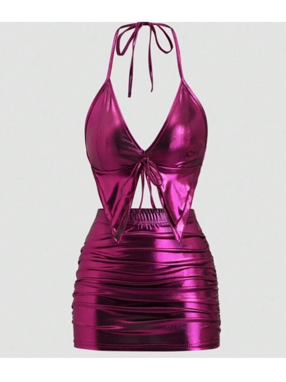 Metallic Fuchsia Halter Tie Two-Piece Dress Size M BNWOT